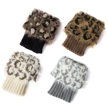 Женские короткие носки с леопардовым принтом, вязаные теплые гетры