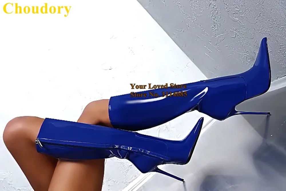 绿色漆皮尖头及膝靴 (2)