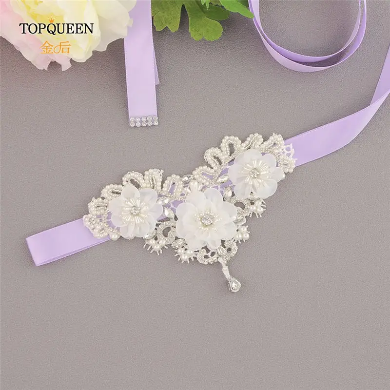 lavender TOPQUEEN S354 свадебные цветочные повязки для вечерних платьев пояс с бахромой женские свадебные Ремни цветы с жемчугом бисером цветок створки - Цвет: lavender