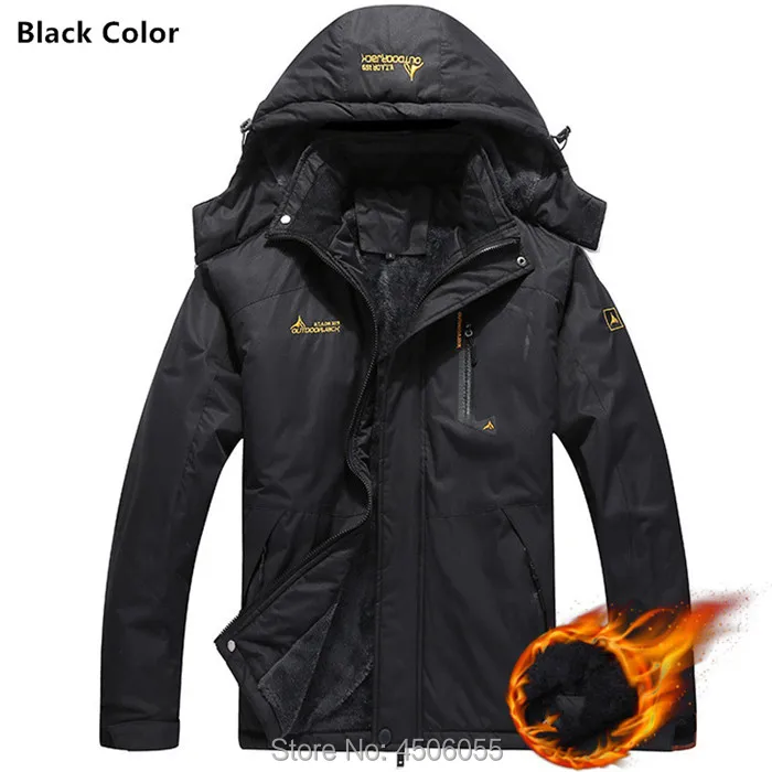 Мужские куртки с капюшоном размера плюс 5XL 6XL, зимняя флисовая Вельветовая теплая водонепроницаемая парка, ветрозащитная Мужская одежда, шапка, пальто, толстовки - Цвет: black jacket