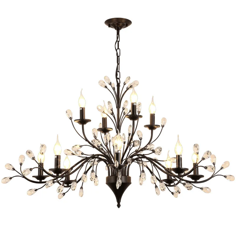 

Energy Saver-LED Crystal Chandelier for Living Room Dining Kitchen Hall Black Candle Ceiling Pendant Lamp Bedroom Decorative