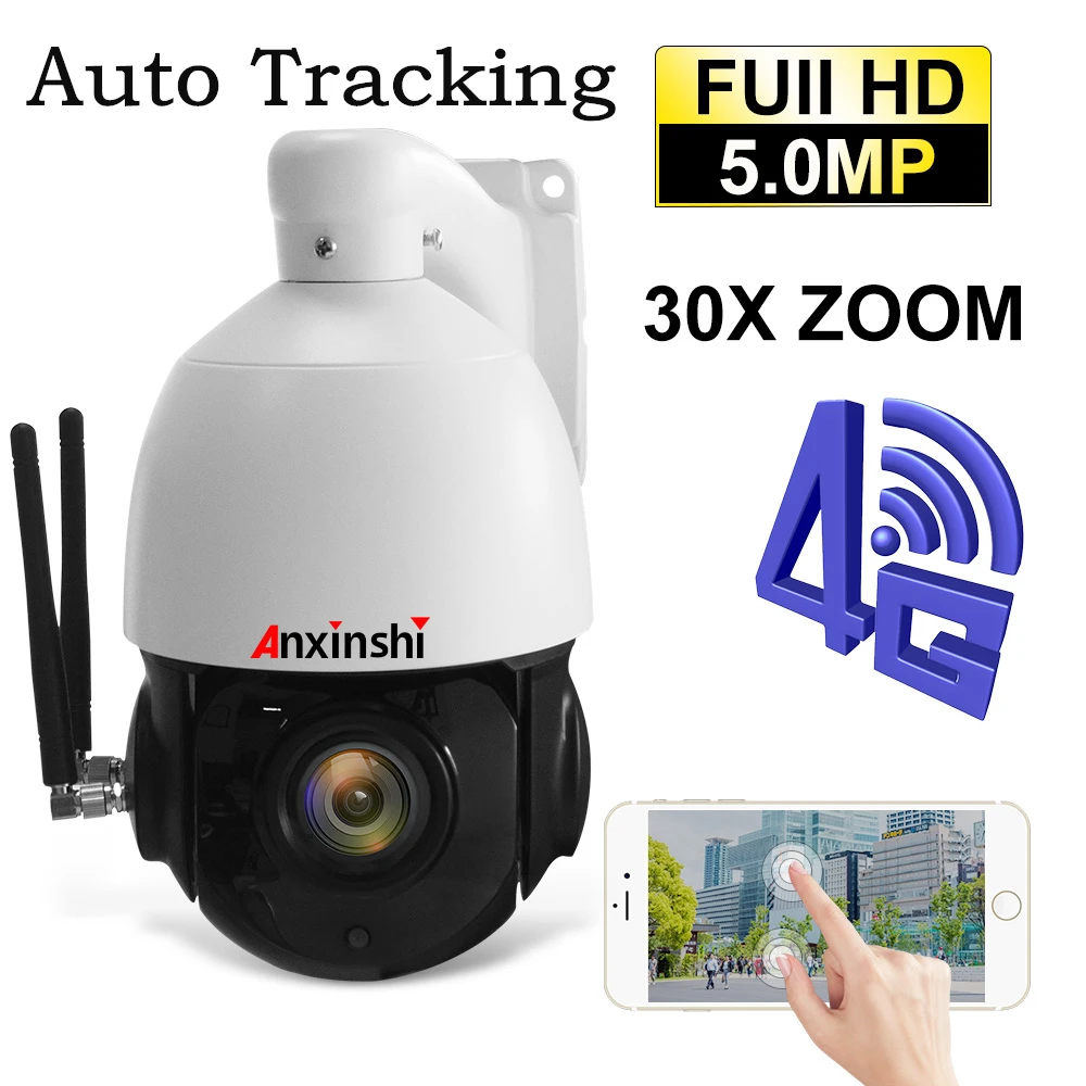Cena HD 5MP 4G WIFI PTZ automatycznego śledzenia kamera kamera IP karty SIM bezprzewodowy kamery o wysokiej prędkości na zewnątrz wodoodporny 30X zoom gniazdo kart SD onvif