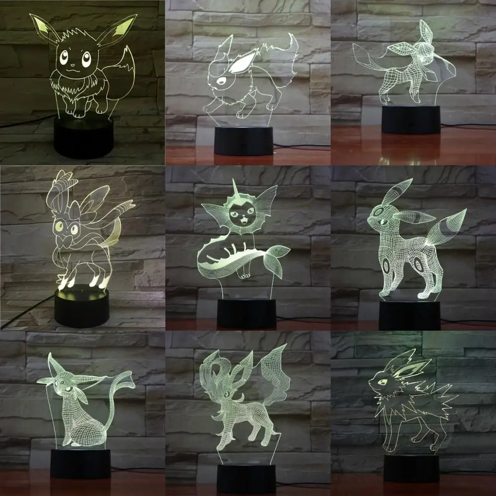 Eevee 3D разноцветная лампа Покемон прекрасный Ночной свет дома Новинка Декор фантастический день рождения праздник новогодние подарки для детей