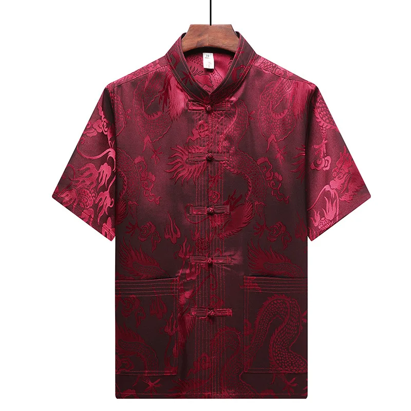 

Middle Aged And Elderly People Short Sleeve Chinese Costume Tops Middle-aged Men's Daddy Clothes Summer Wear 40-Year-Old 50 Gran