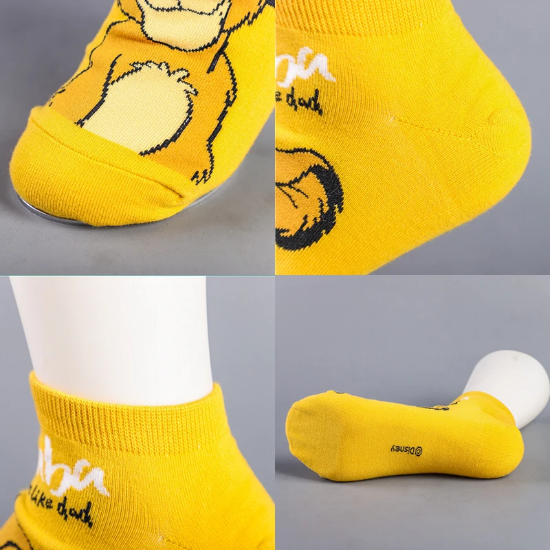 Disney 1pair Mickey Lion King Simba/Wild Boar/Aladdin Lamp God/Dumbo Socks Harajuku cartoon Print Funny sock Adult short Sock