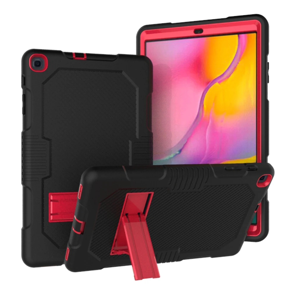 

For Samsung Galaxy Tab A 10.1 T510 T515 2019 Tablet Kids Safe Heavy Duty Silicone Hard Cover Contrasting Color Bracket Shell