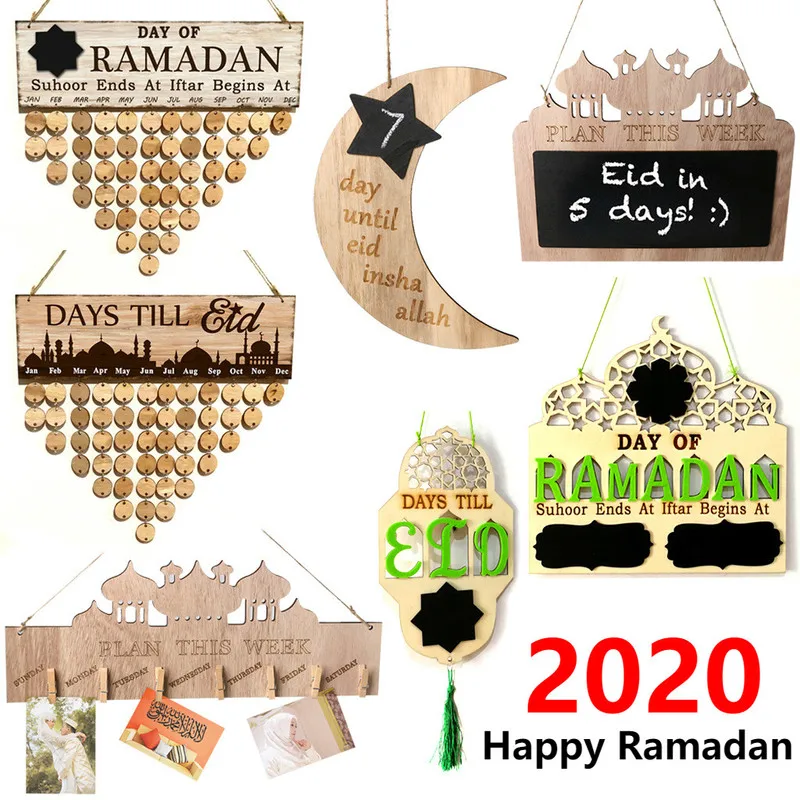 

2020 New Ramadan Wooden Pendant Ramadan Decoration EID MUBARAK Decor for Home Islamic Muslim Party Decor Supplies