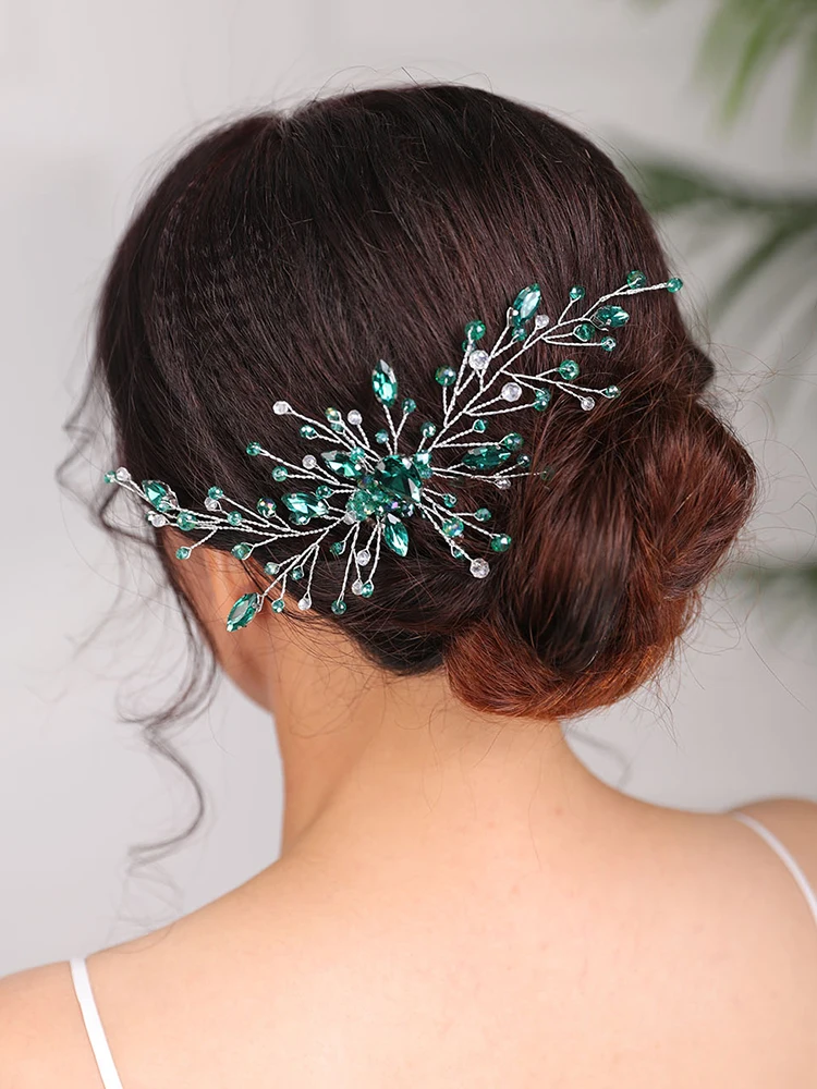 Wedding Bridal Hair comb Rhinestone Green Headband Trendy Fascinators Bohe Hair Accessories Women Ornaments Headpiece