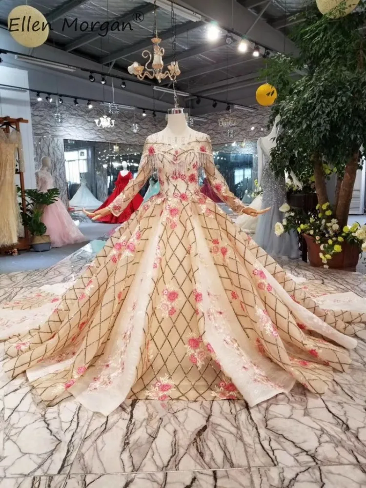 Красочное Элегантное свадебное платье Vestidos De Novia Ball арабское вечернее платье 2019 вырез лодочкой Бисер Аппликация Кружевное Свадебное