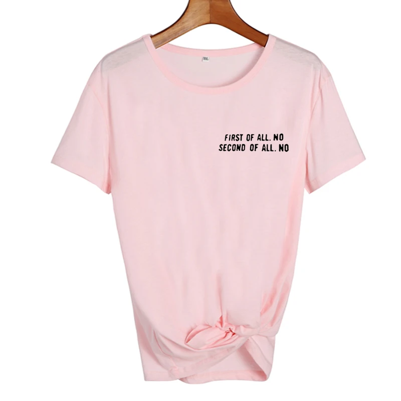 Летняя футболка для женщин, в первую очередь, без секунды, без букв, футболка с круглым вырезом, с коротким рукавом, Забавные топы, Camisetas Mujer - Цвет: pink-black