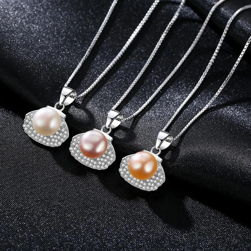 

[MeiBaPJ]Real Freshwater Pearl Simple Personality Shell Pendant Necklace 925 Solid Silver Fine Jewelry for Women