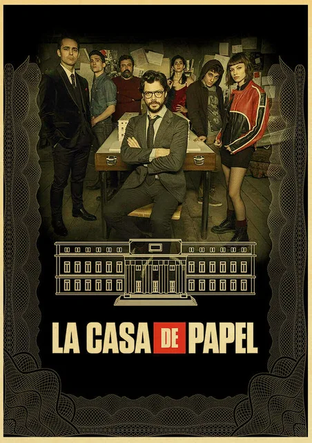 Испанский небрежный фильм La casa de papel ретро стиль крафт бумага плакат банкноты дом