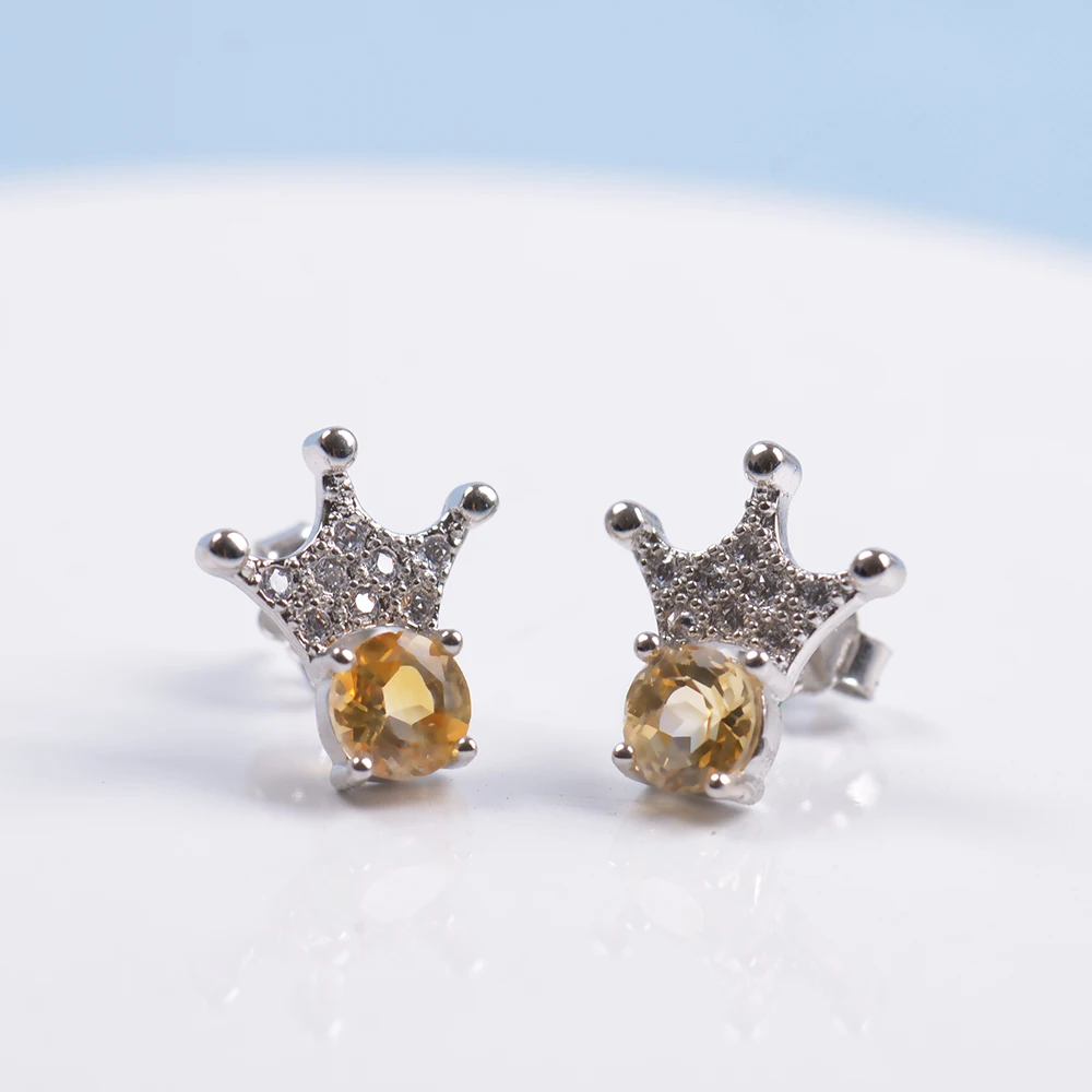 

MosDream Citrine Jazz hat s925 silver studs Crown Diamond earrings elegant Jewelry for women Retro Christmas gift