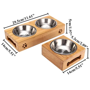 

New Double Single Dog Bowls for Pet Puppy Stainless Steel Bamboo Rack Food Water Bowl Feeder Pet Cats Feeding Dishes Dogs Drink