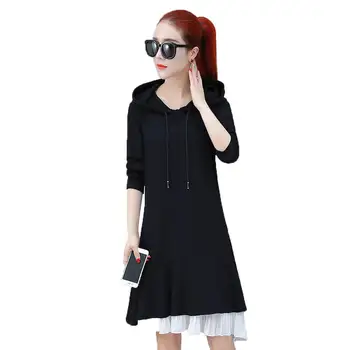 

Hot apparel Fashion Women Autumn Winter Long Sleeve Ruffle Drawstring Hooded Loose Dress