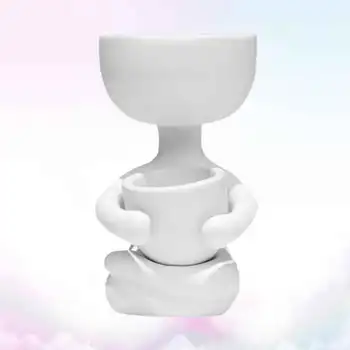 

Sitting Human Shaped Planter Ceramic Flower Pot Plant Container Desktop Decoration White (6x6x10cm)