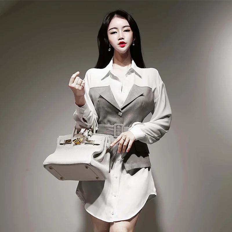 2020 Autumn Fashion Women Dress Long Sleeve Patchwork OL Office Work Dress Ladies Corset Streetwear Mini Elegant Fall Dresses