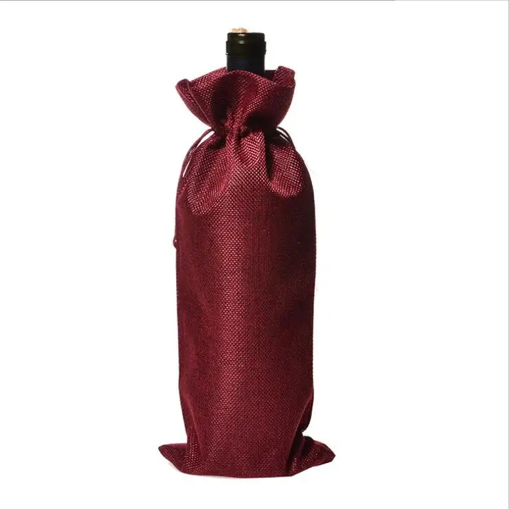 Lax04 Burgundy Сумка для бутылки вина, сумка для подарков и украшения, деревенский льняной шнурок, крышка для бутылки вина, упаковочный мешочек для Свадьбы вечерние украшения - Цвет: Lax04 Burgundy