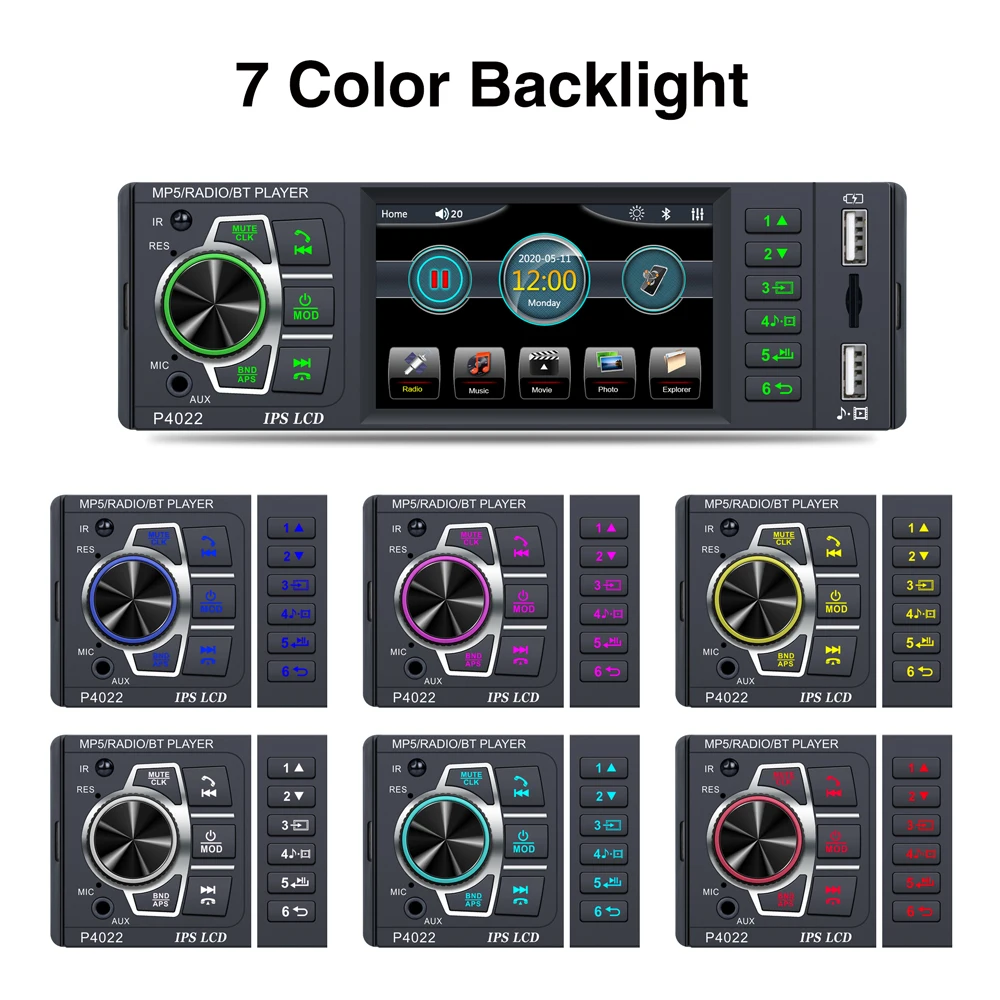ESSGOO Car Radio 1 Din MP5 Player 3.8 Inch IPS Screen Autoradio Stereo FM Bluetooth Mirror Link Microphone Rear View Camera