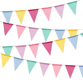 

3 pcs Imitated Burlap Pennant Banner - Multicolor Fabric Pennant Flag Bunting for Summer Party and Festival Hanging Decoration