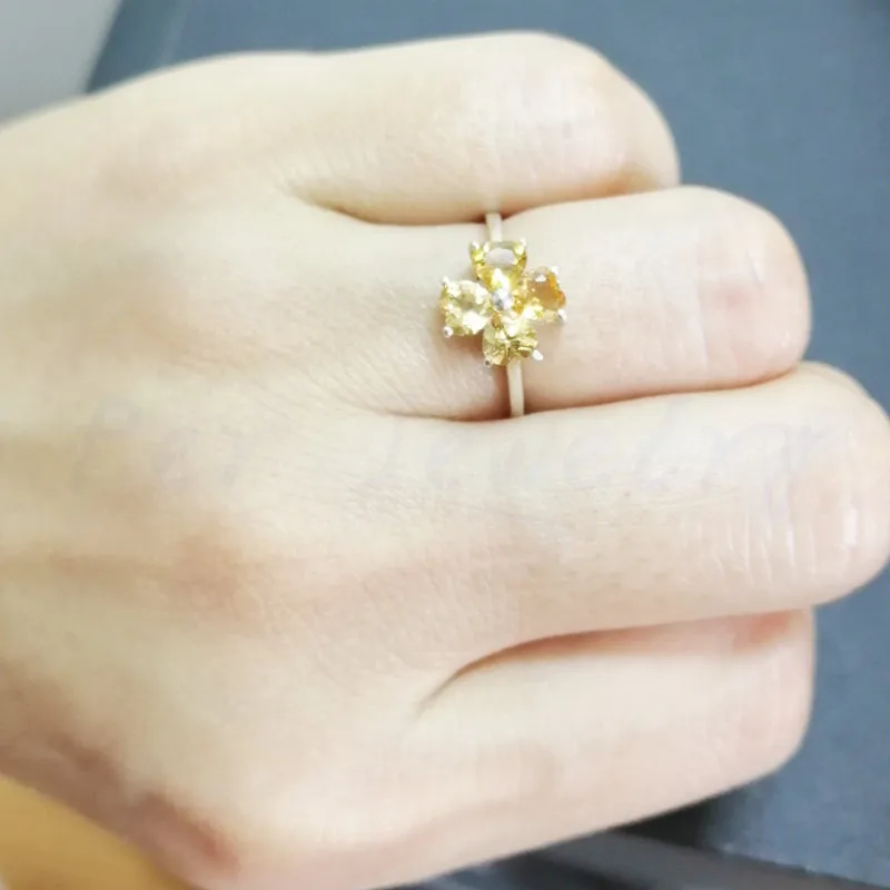Натуральный настоящий цитрин кольцо 0.35ct* 4 шт драгоценный камень Любовь Сердце цветок стиль Серебро 925 пробы# C981809
