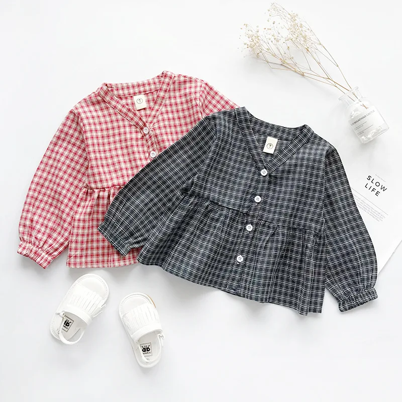

2019 Autumn New Style GIRL'S Shirt Children Plaid Casual Shirt Baby Versatile Tops