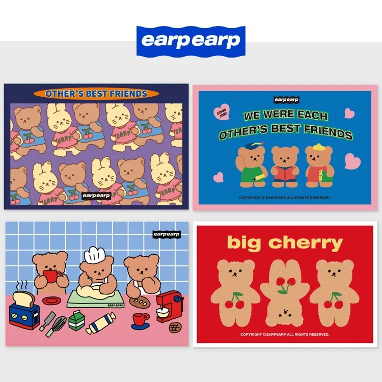 

Ins Cartoon Bear Cute Postcard Greeting Card Multi-function Double Sided Thank You Blessing Card Room Wall Decorative Sticker