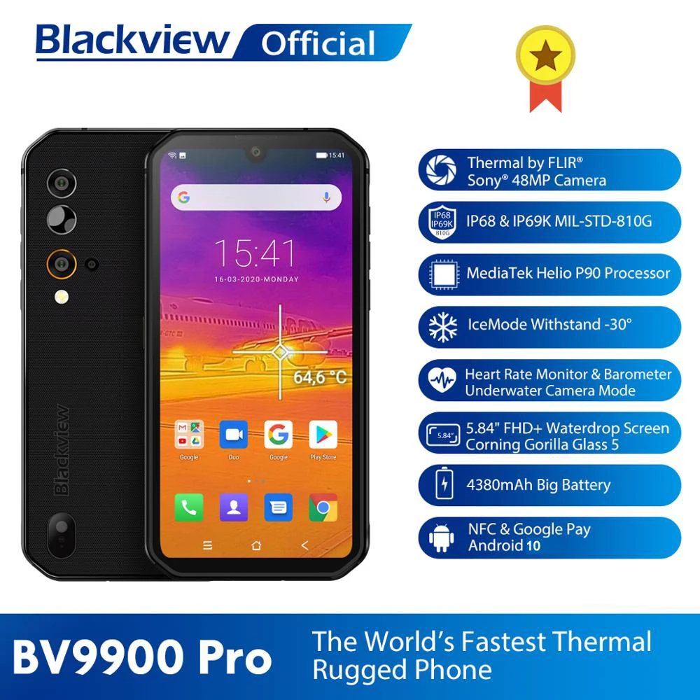 Blackview bv9900 pro câmera térmica do telefone móvel helio p90 octa núcleo 8gb 128gb ip68 4g smartphone áspero 48mp quad câmera traseira
