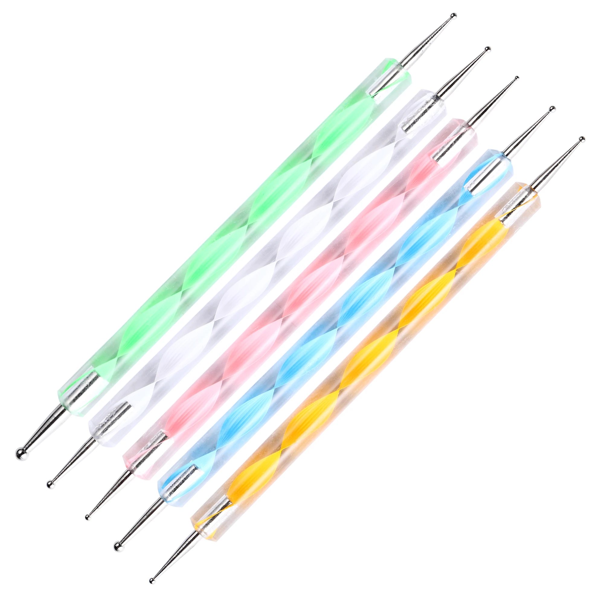 5pcs/Set UV Gel Painting Dotting Pen Acrylic Handle Professional Nail Art Tool 2 ways Swirl Marbleizing Steel Kit | Красота и
