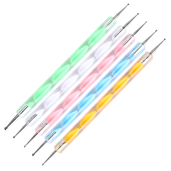 

5pcs/Set UV Gel Painting Dotting Pen Acrylic Handle Professional Nail Art Tool 2 ways Swirl Marbleizing Steel Dotting Kit