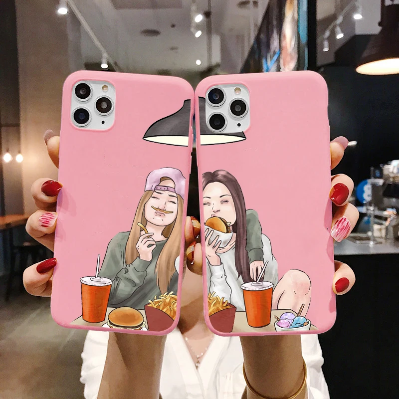 Girls Bff Best Friends Forever Pink Soft silicone Phone Case For iPhone