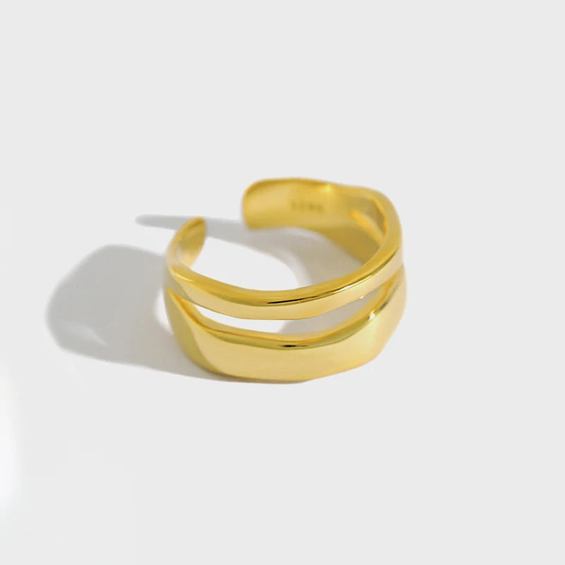 

July Dream Genuine 925 Sterling Silver Ring Double Layer Geometric Stackable Finger Rings for Women Fine Silver Wedding Jewelry