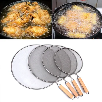 

Stainless Steel Splatter Screen for Frying Pans Mesh Guard for Kitchen Cooking Hot Oil Splash Splatter with Wooden Handle