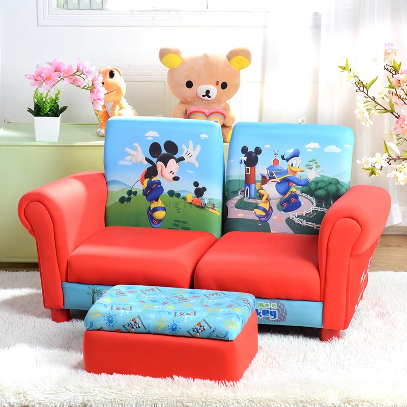 Супер ценный нечетный детский двухместный диван из ткани, художественный мультяшный детский диван с ремнем, табурет для ног, детская кровать Zitzak, два сиденья - Цвет: Пурпурный