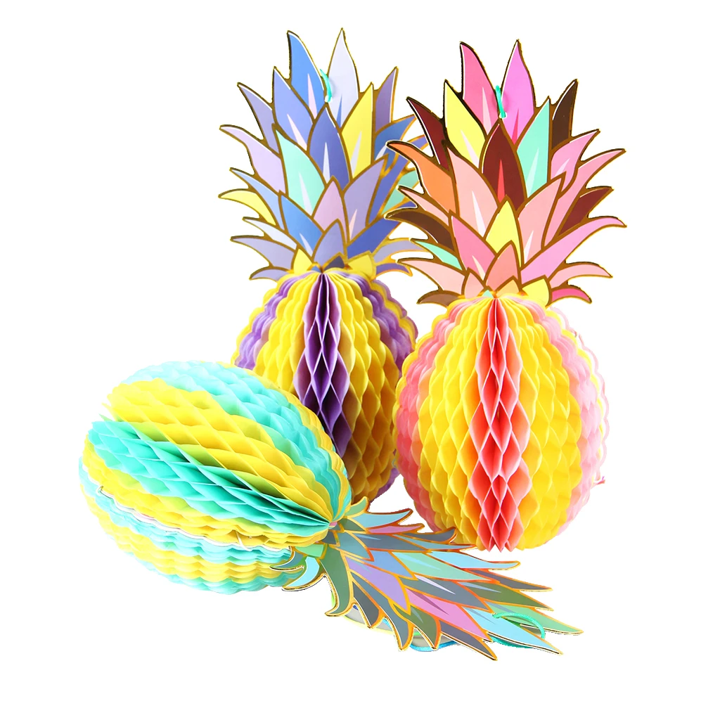 

6pcs Multicolored Paper Pineapple Honeycomb Ball Table Hanging Decoration Decor for Tabletop Desk Ornament