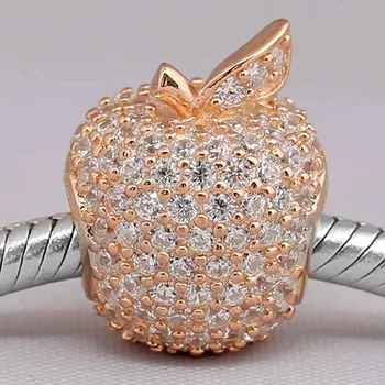 

Original Rose Cute Pave Apple With Full Crystal Beads Fit 925 Sterling Silver Bead Charm Bracelet Bangle Diy Jewelry