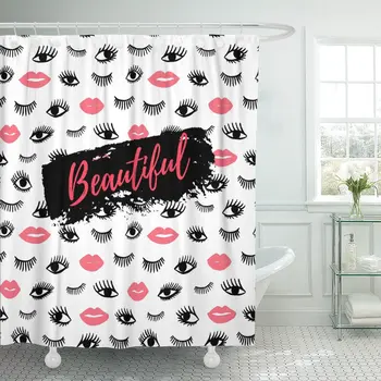 

Beautiful Eye Pink Lips Doodles in Retro Beauty Shower Curtain Waterproof Polyester Fabric 60 x 72 Inches Set with Hooks