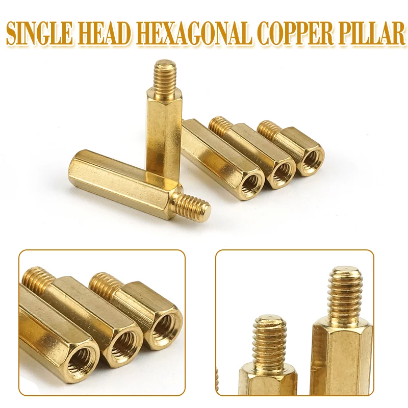 M3×6+6mm Hex Spacer Nut Threaded Brass Hex Copper Brass Pillars Standoff 100pcs ZXHAO