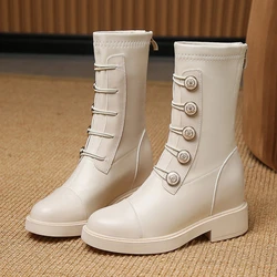 New Women's Boots Spring and Winter Shoes Fashion Design Shoes Platform Boots Leather Button Ankle Boots Casual Martin Boots