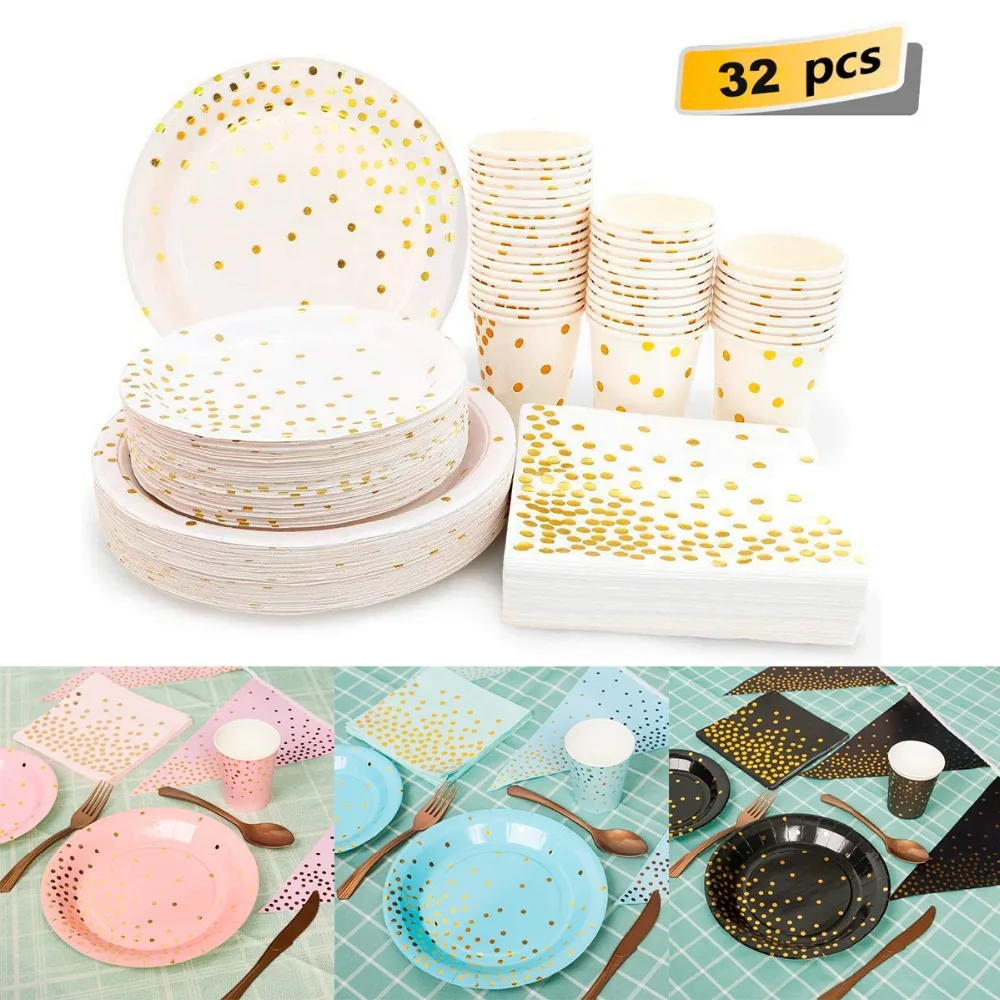 Excellent Hot Stamping Disposable Tableware Set Plate/Napkin/Cup Adult Happy Birthday Party Decor Kids Wedding Birthday