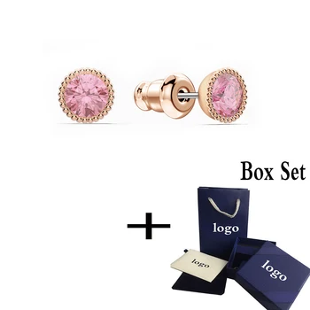

2020 Popular SWA New TOGETHERNESS Round Pierced Earrings Rose Gold Exquisite Pink Round Decoration Female Romantic Jewelry Gift