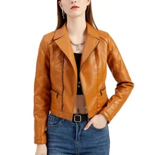 2021 New Ladies Washed PU Leather Jacket Women's Fashion Solid Color Lapel Short Slim Autumn Winter Jacket Casual Women