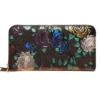 

Women Long Wallet Genuine Leather 3D Embossing Rose Dragonfly Butterfly Clutch Women Bag Large Capability Zipper luxury Hangbags