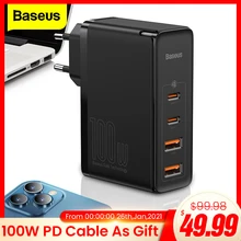 Baseus 100w gan usb tipo c carregador pd qc carga rápida 4.0 3.0 USB-C typec carregador de carregamento rápido para iphone 12 11 pro max macbook