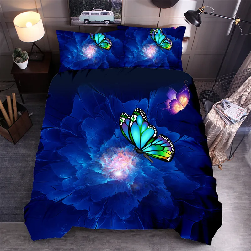 Комплекты постельного белья с изображением синей бабочки, пододеяльник с цветочным принтом, пододеяльник, пододеяльник, постельное белье