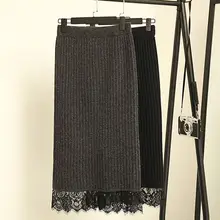 Для женщин разрез сзади элегантное платье миди-юбка-карандаш Осенняя зимняя Повседневное вязаная юбка, юбка-пачка с Высокая Талия юбки, женские Юпи женские юбки