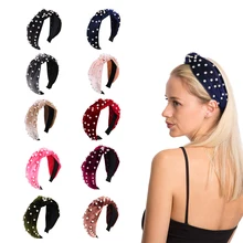 Ретро Повязка На Голову винтажная витая лента для волос из искусственного жемчуга аксессуар для волос завязанная повязка на голову широкий наголовный обруч для женщин девушки свет