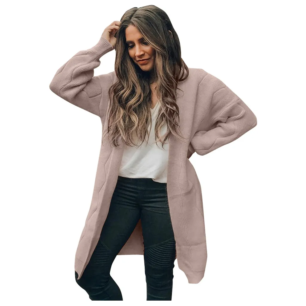 Хаки Feitong Cardigan Sweater Womens Boho Open Front Cardigan Long Sleeve Loose Knit Lightweight Sweaters рубашка женская - Цвет: Хаки