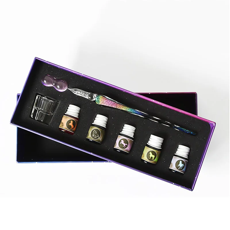 

Glass Fountain Pen Water Set Student Crystal Fountain Pen Gift Box Handmade Creative Stationery Ink Pen