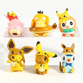 

8pcs/set Anime Cartoon Monster Eevee Psyduck Slowpoke Rowlet Piplup Mini PVC Dolls Anime Model Toys for Kids